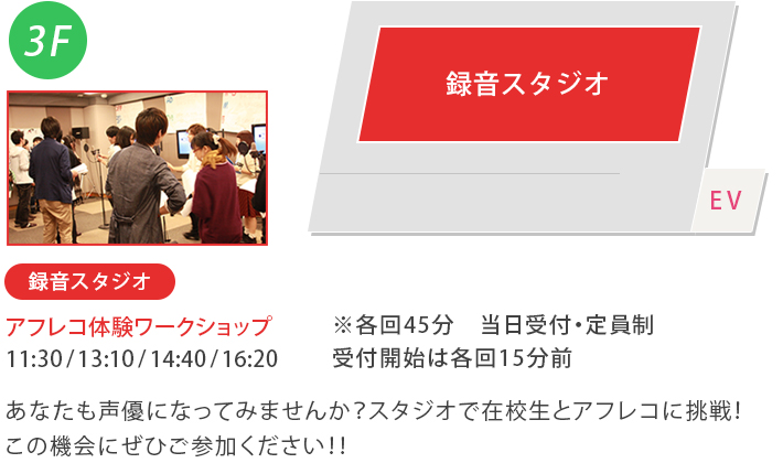 2号館3階の録音スタジオで開催 アフレコ体験ワークショップ